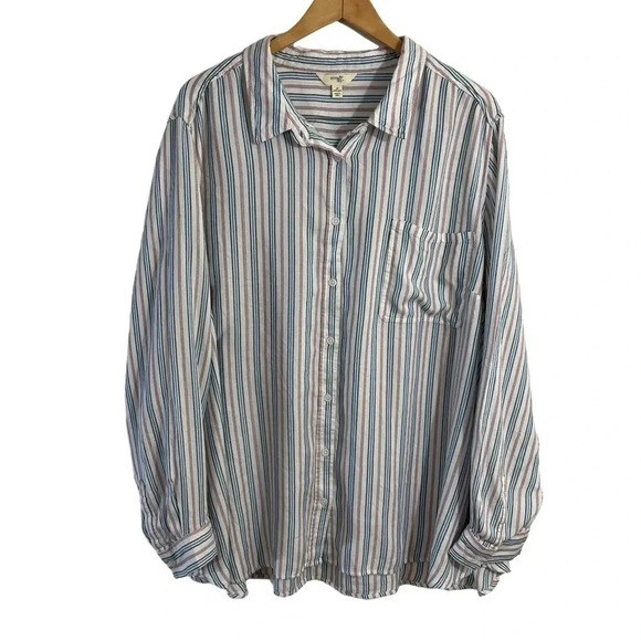 Terra & Sky Striped Button Up Shirt 4X Multicolor Collared Long Sleeves Plus Top - Picture 1 of 4